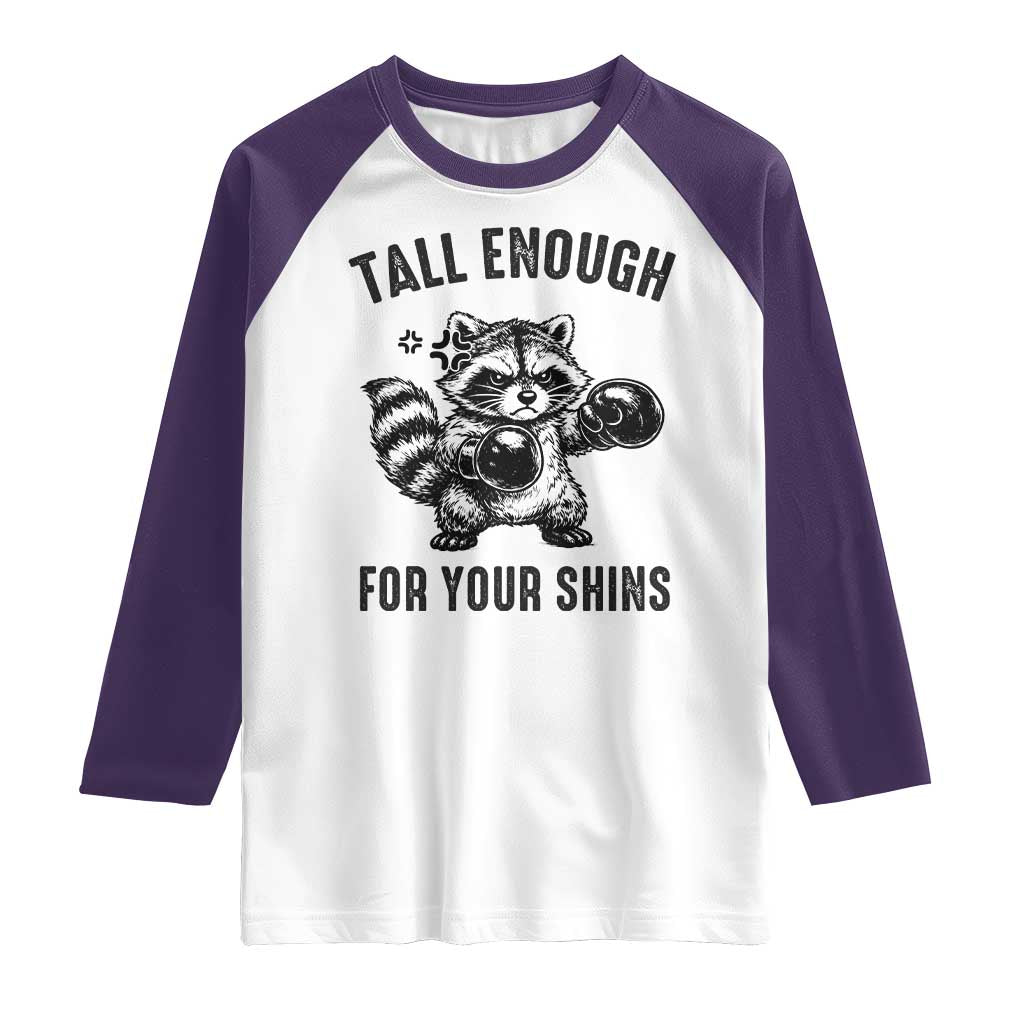 Tall Enough For Your Shins Raglan Shirt Funny Raccoon Boxing Meme TS14 White Purple Print Your Wear