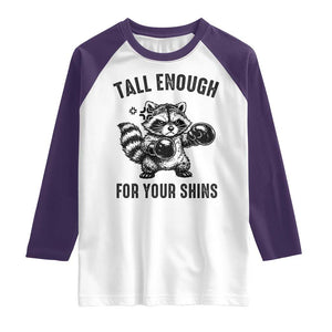 Tall Enough For Your Shins Raglan Shirt Funny Raccoon Boxing Meme TS14 White Purple Print Your Wear