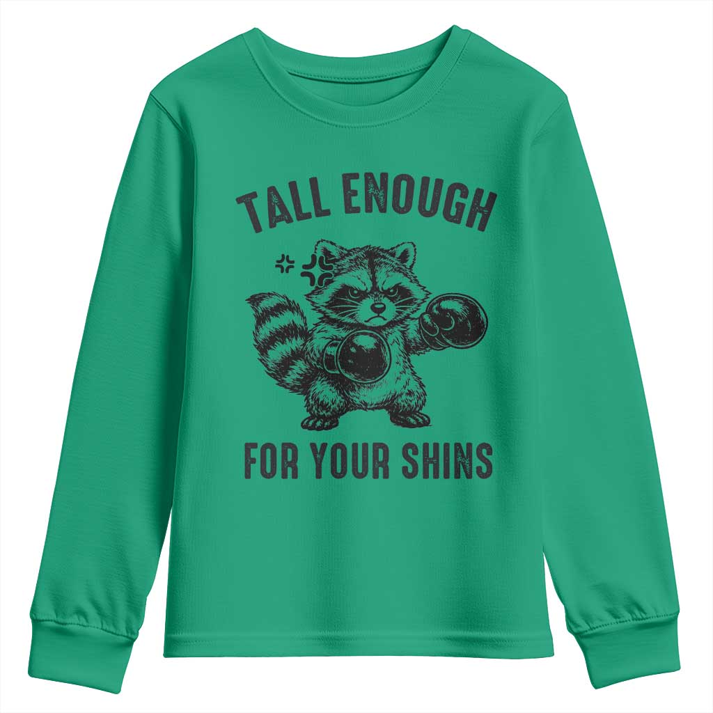 Tall Enough For Your Shins Youth Sweatshirt Funny Raccoon Boxing Meme TS14 Irish Green Print Your Wear