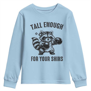 Tall Enough For Your Shins Youth Sweatshirt Funny Raccoon Boxing Meme TS14 Light Blue Print Your Wear
