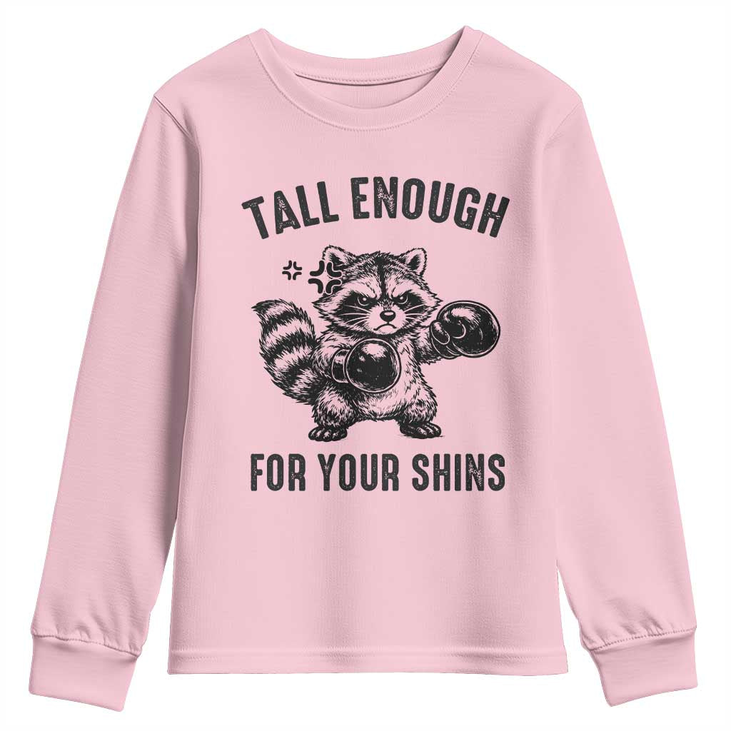 Tall Enough For Your Shins Youth Sweatshirt Funny Raccoon Boxing Meme TS14 Light Pink Print Your Wear