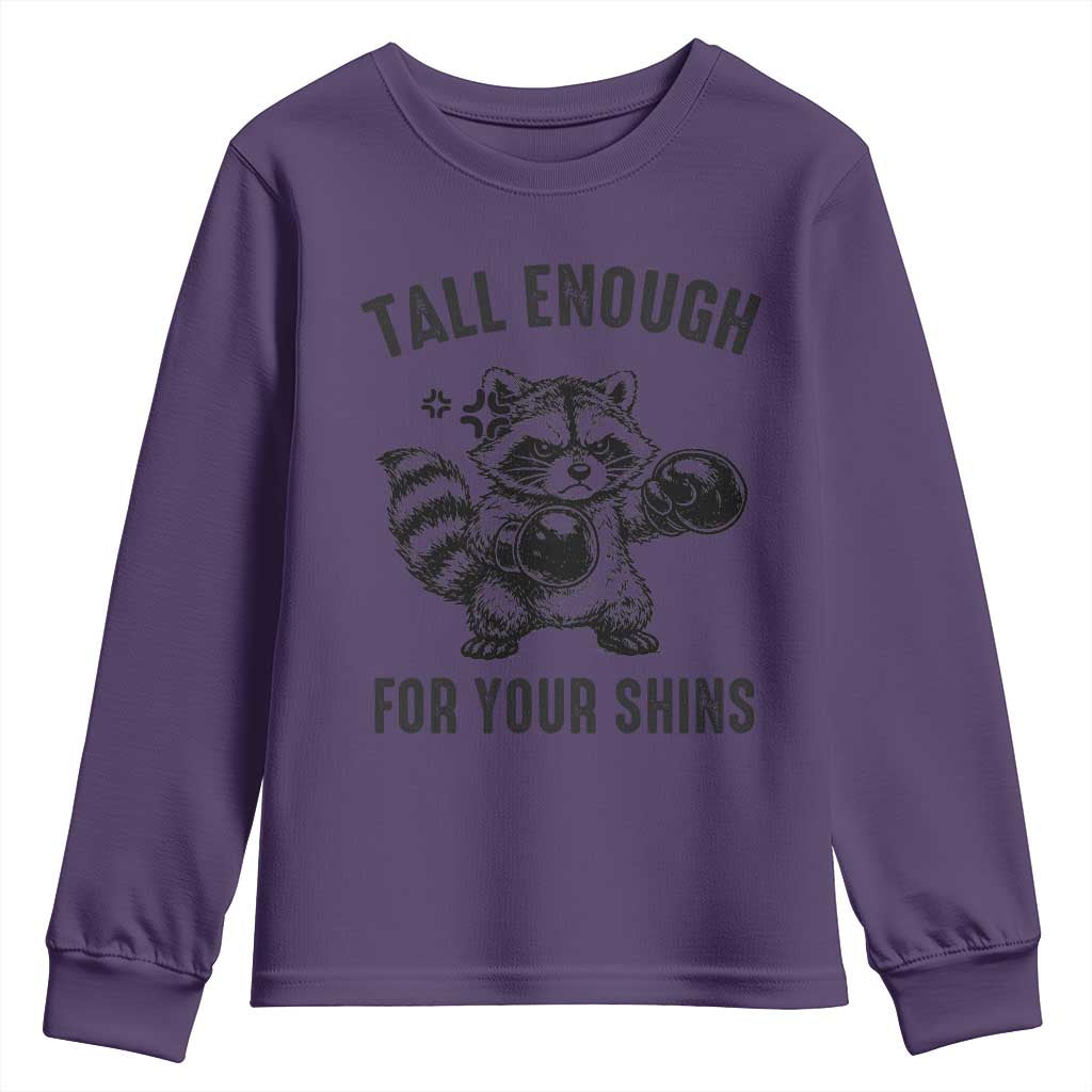 Tall Enough For Your Shins Youth Sweatshirt Funny Raccoon Boxing Meme TS14 Purple Print Your Wear