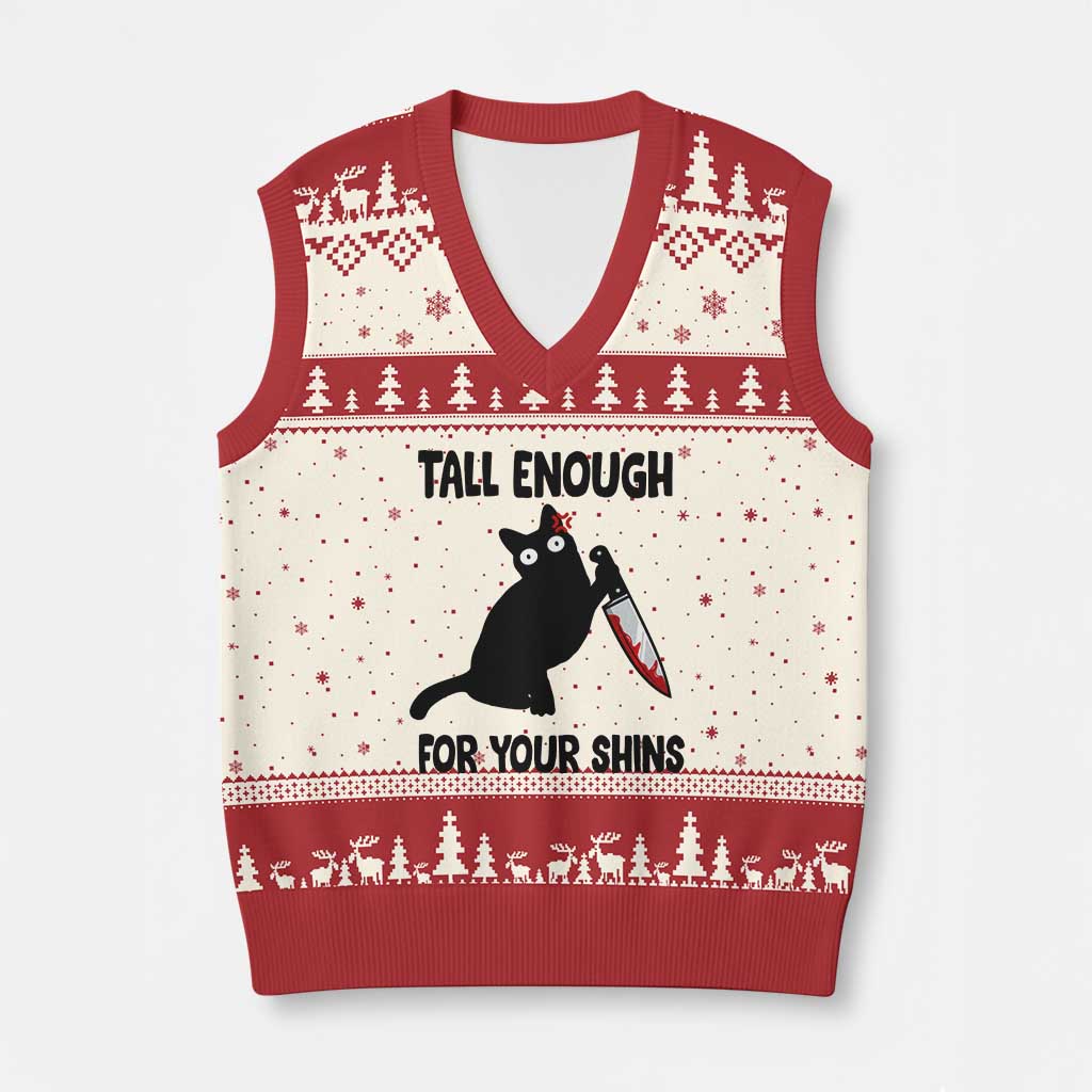 Tall Enough For Your Shins V-Neck Knit Sweater Vest Funny Cat Sarcastic Meme TS14 Beige Red Print Your Wear