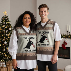 Tall Enough For Your Shins V-Neck Knit Sweater Vest Funny Cat Sarcastic Meme TS14 Mocha Mousse Print Your Wear