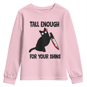Tall Enough For Your Shins Youth Sweatshirt Funny Cat Sarcastic Meme TS14 Light Pink Print Your Wear