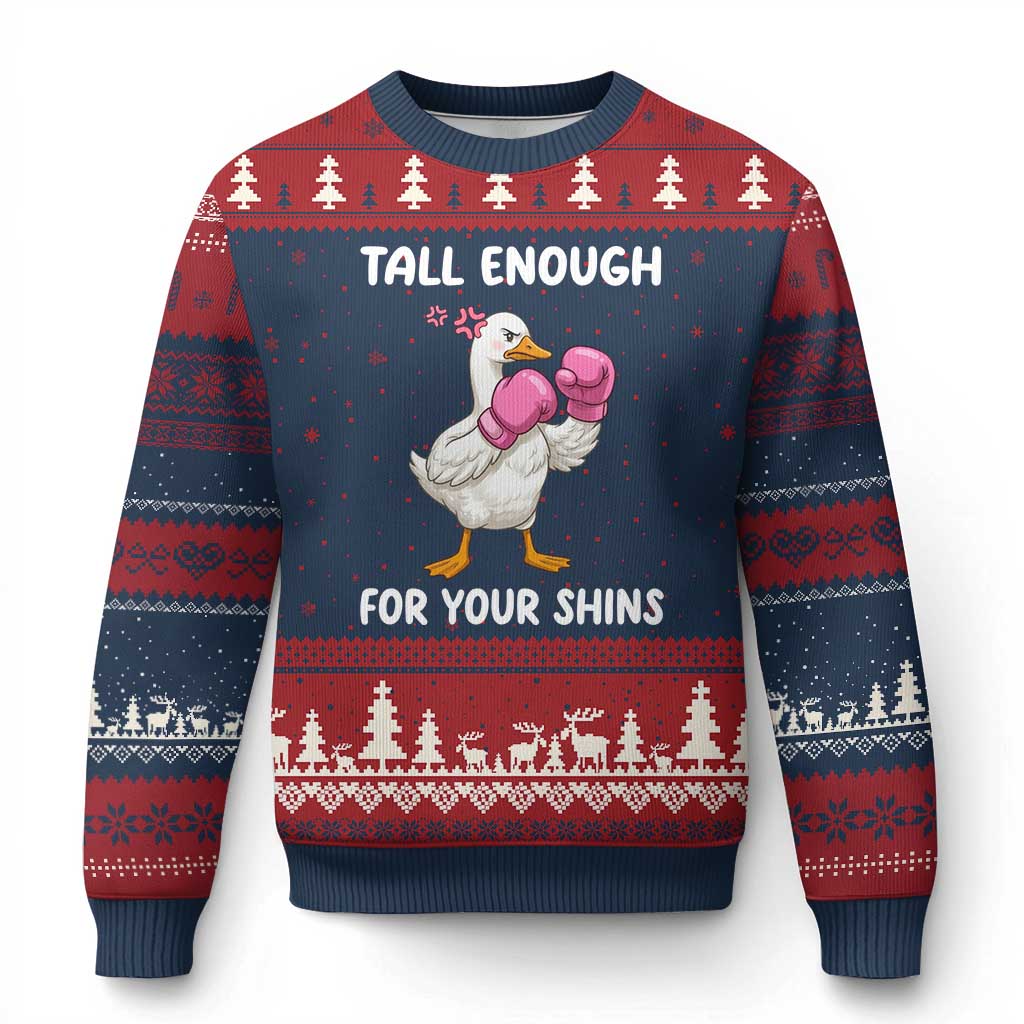 Tall Enough For Your Shins Ugly Christmas Sweater Funny Goose Sarcastic Meme TS14 Navy Red Print Your Wear