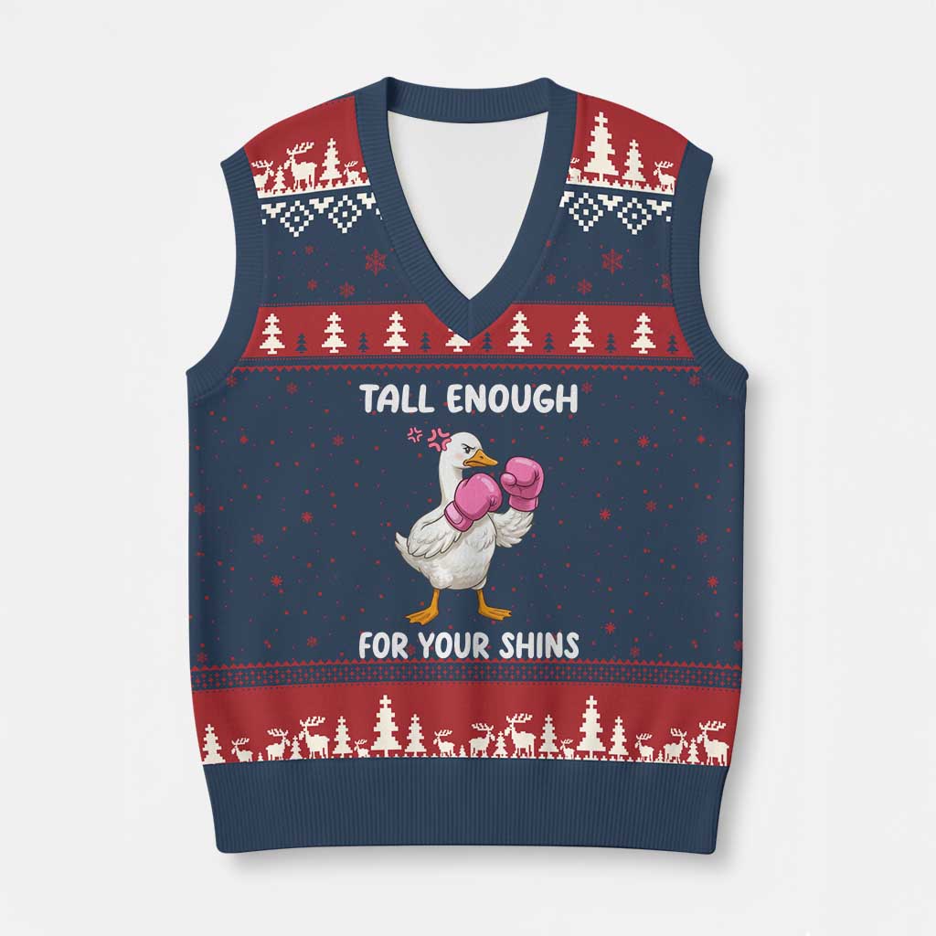 Tall Enough For Your Shins V-Neck Knit Sweater Vest Funny Goose Sarcastic Meme TS14 Navy Red Print Your Wear