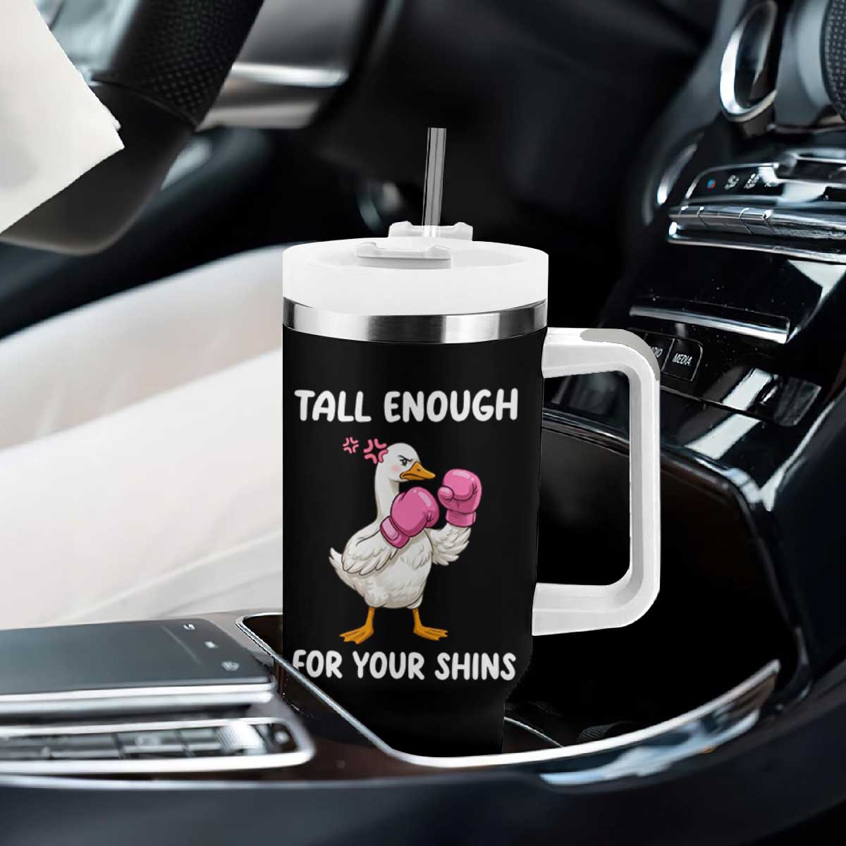 Tall Enough For Your Shins Tumbler With Handle Funny Goose Sarcastic Meme TS14 Print Your Wear