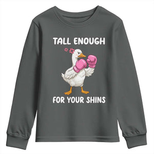 Tall Enough For Your Shins Youth Sweatshirt Funny Goose Sarcastic Meme TS14 Dark Heather Print Your Wear