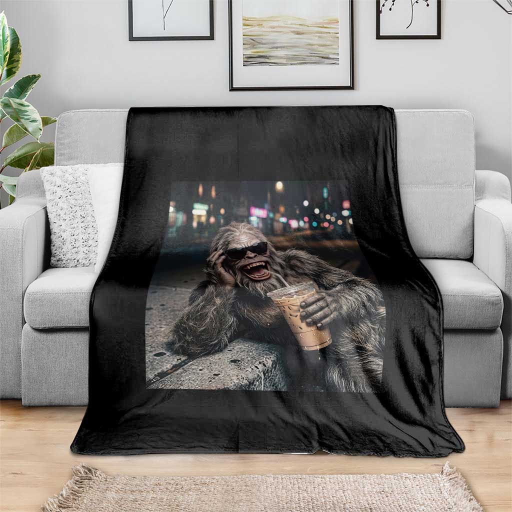 Bigfoot Drinking Iced Coffee Throw Blanket Funny Sasquatch Streetwear TS14 Print Your Wear