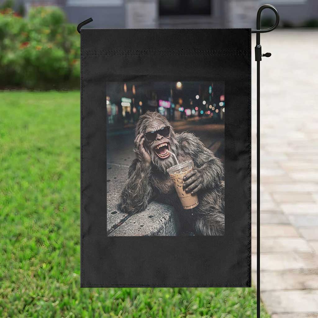 Bigfoot Drinking Iced Coffee Garden Flag Funny Sasquatch Streetwear TS14 Print Your Wear