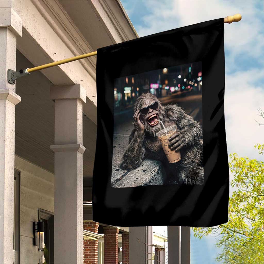Bigfoot Drinking Iced Coffee Garden Flag Funny Sasquatch Streetwear TS14 Print Your Wear