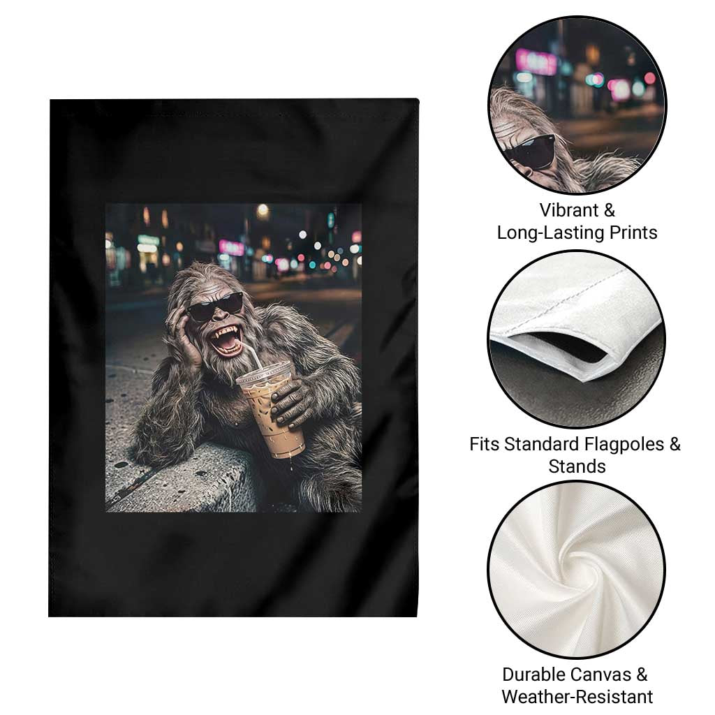 Bigfoot Drinking Iced Coffee Garden Flag Funny Sasquatch Streetwear TS14 Print Your Wear