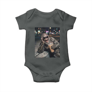 Bigfoot Drinking Iced Coffee Baby Onesie Funny Sasquatch Streetwear TS14 Dark Heather Print Your Wear