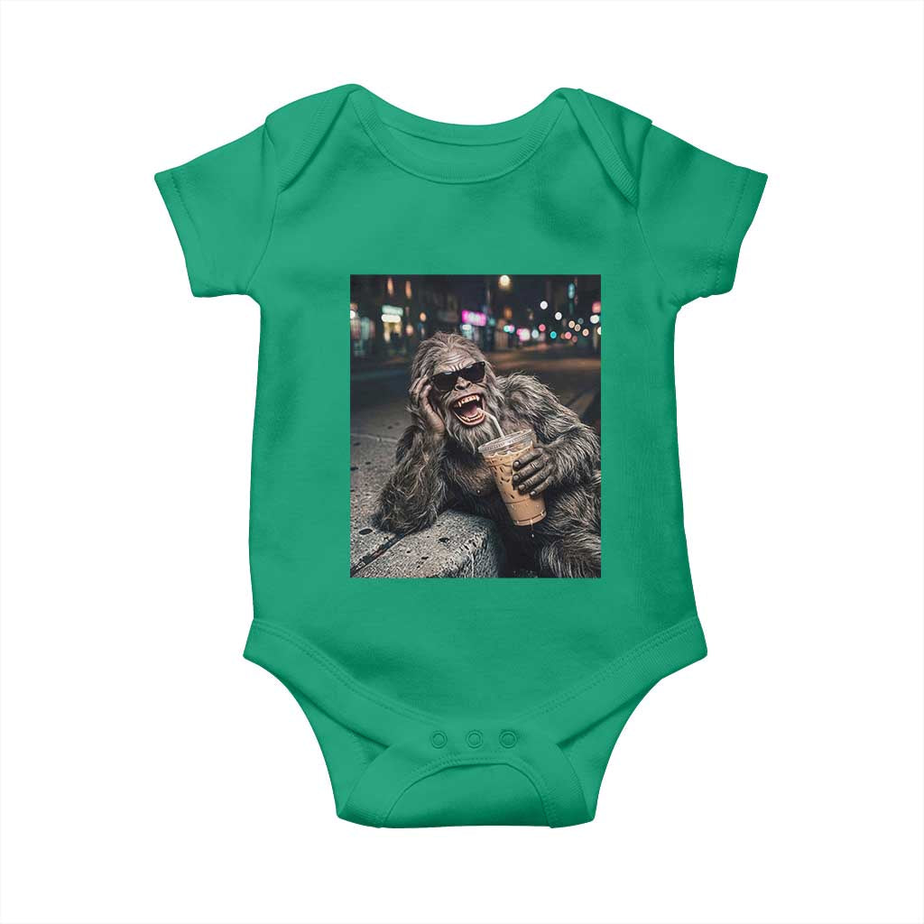 Bigfoot Drinking Iced Coffee Baby Onesie Funny Sasquatch Streetwear TS14 Irish Green Print Your Wear