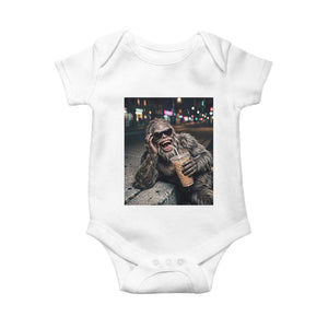 Bigfoot Drinking Iced Coffee Baby Onesie Funny Sasquatch Streetwear TS14 White Print Your Wear