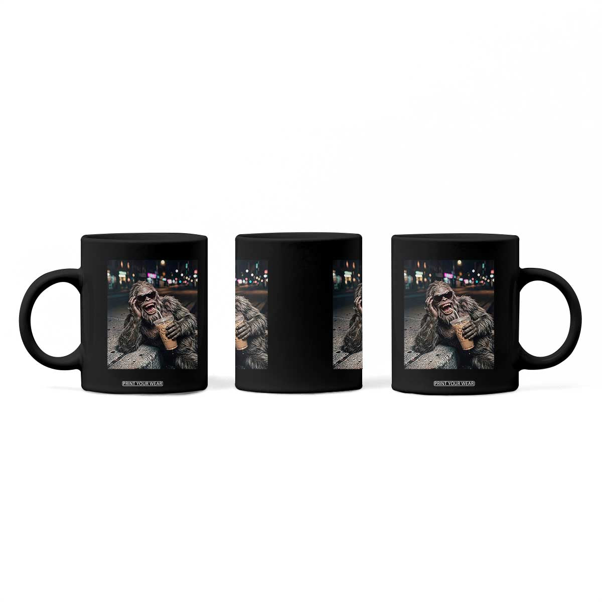 Bigfoot Drinking Iced Coffee Coffee Mug Funny Sasquatch Streetwear TS14 Print Your Wear