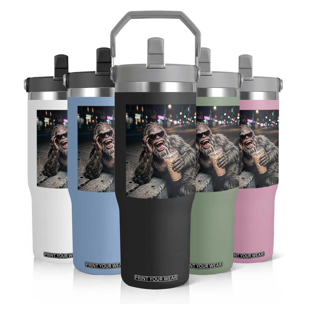 Bigfoot Drinking Iced Coffee Flip Straw Tumbler Funny Sasquatch Streetwear TS14 Print Your Wear