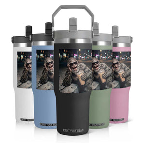 Bigfoot Drinking Iced Coffee Flip Straw Tumbler Funny Sasquatch Streetwear TS14 Print Your Wear