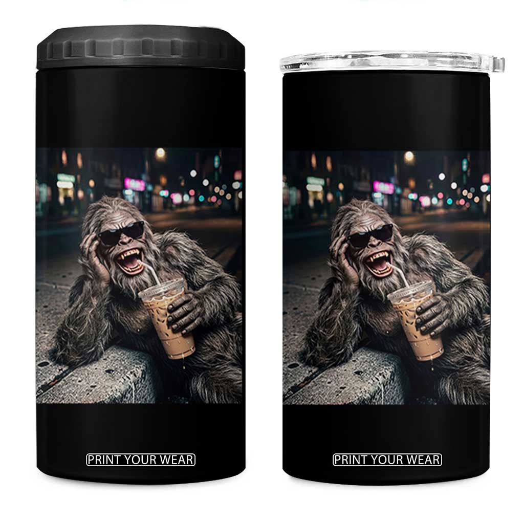 Bigfoot Drinking Iced Coffee 4 in 1 Can Cooler Tumbler Funny Sasquatch Streetwear TS14 One Size: 16 oz Black Print Your Wear