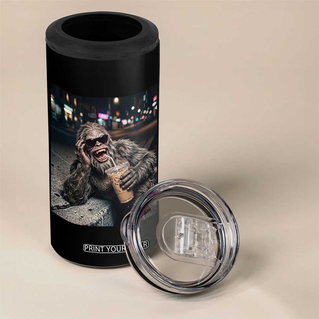 Bigfoot Drinking Iced Coffee 4 in 1 Can Cooler Tumbler Funny Sasquatch Streetwear TS14 Print Your Wear