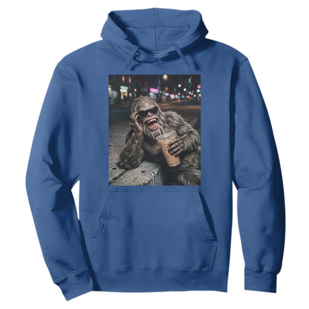 Bigfoot Drinking Iced Coffee Hoodie Funny Sasquatch Streetwear TS14 Royal Blue Print Your Wear