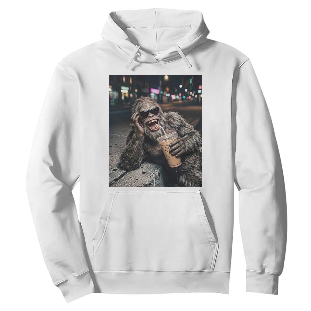 Bigfoot Drinking Iced Coffee Hoodie Funny Sasquatch Streetwear TS14 White Print Your Wear