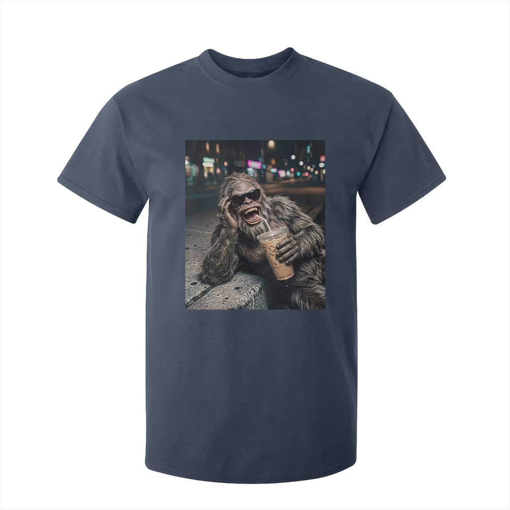 Bigfoot Drinking Iced Coffee T Shirt For Kid Funny Sasquatch Streetwear TS14 Navy Print Your Wear