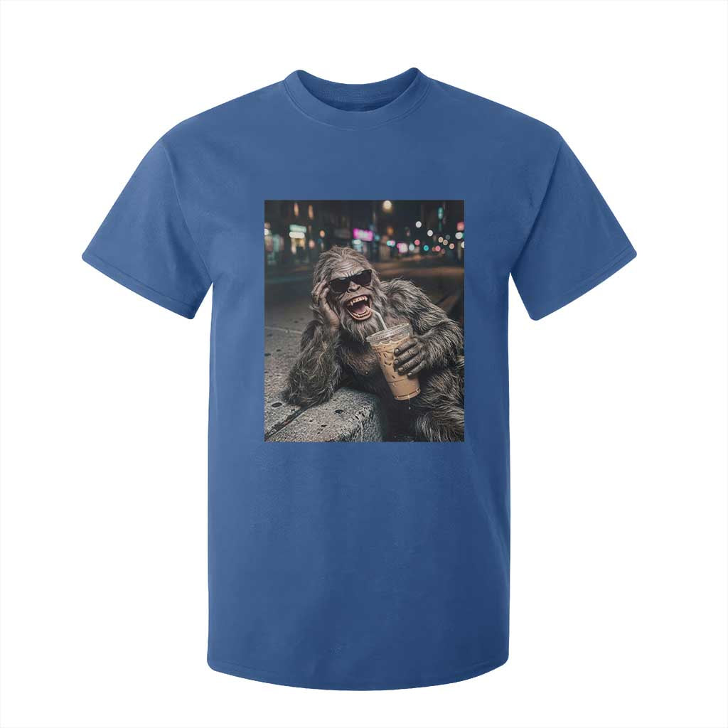 Bigfoot Drinking Iced Coffee T Shirt For Kid Funny Sasquatch Streetwear TS14 Royal Blue Print Your Wear