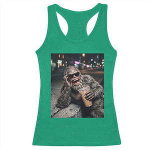 Bigfoot Drinking Iced Coffee Racerback Tank Top Funny Sasquatch Streetwear TS14 Irish Green Print Your Wear