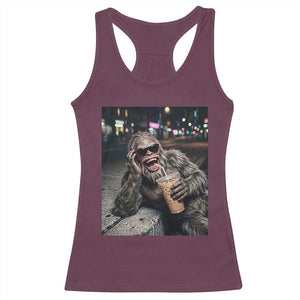 Bigfoot Drinking Iced Coffee Racerback Tank Top Funny Sasquatch Streetwear TS14 Maroon Print Your Wear