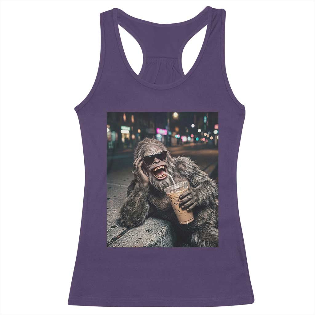 Bigfoot Drinking Iced Coffee Racerback Tank Top Funny Sasquatch Streetwear TS14 Purple Print Your Wear