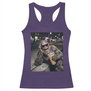 Bigfoot Drinking Iced Coffee Racerback Tank Top Funny Sasquatch Streetwear TS14 Purple Print Your Wear