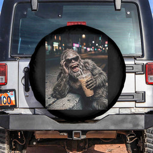 Bigfoot Drinking Iced Coffee Spare Tire Cover Funny Sasquatch Streetwear TS14 No hole Black Print Your Wear