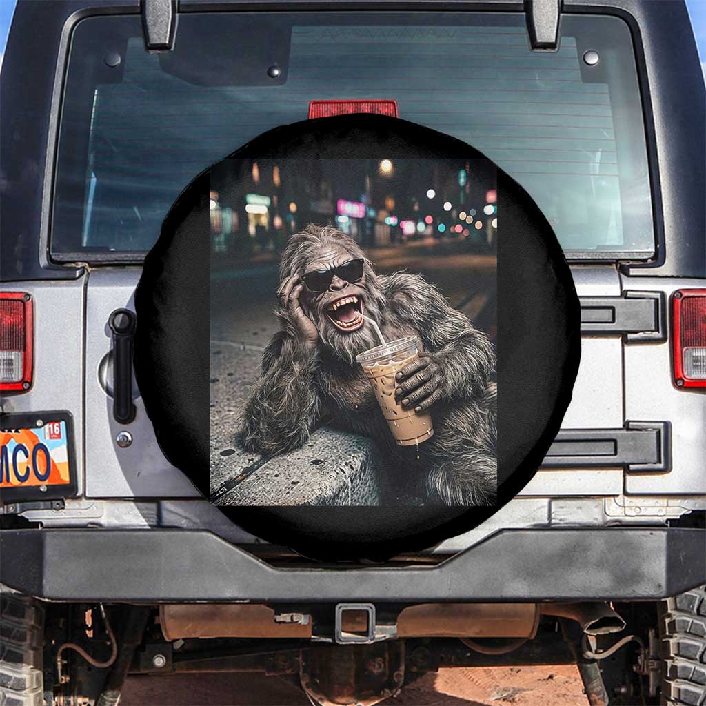 Bigfoot Drinking Iced Coffee Spare Tire Cover Funny Sasquatch Streetwear TS14 No hole Black Print Your Wear