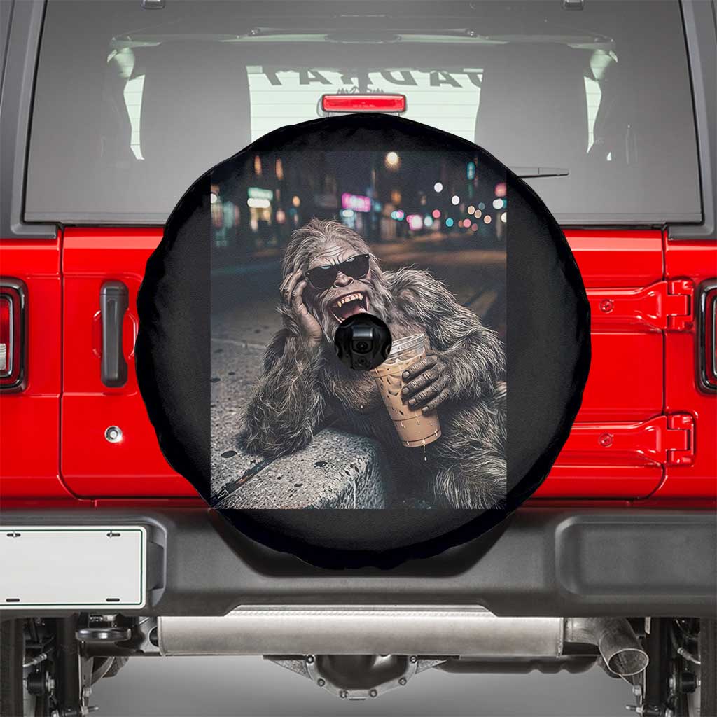 Bigfoot Drinking Iced Coffee Spare Tire Cover Funny Sasquatch Streetwear TS14 Black Print Your Wear