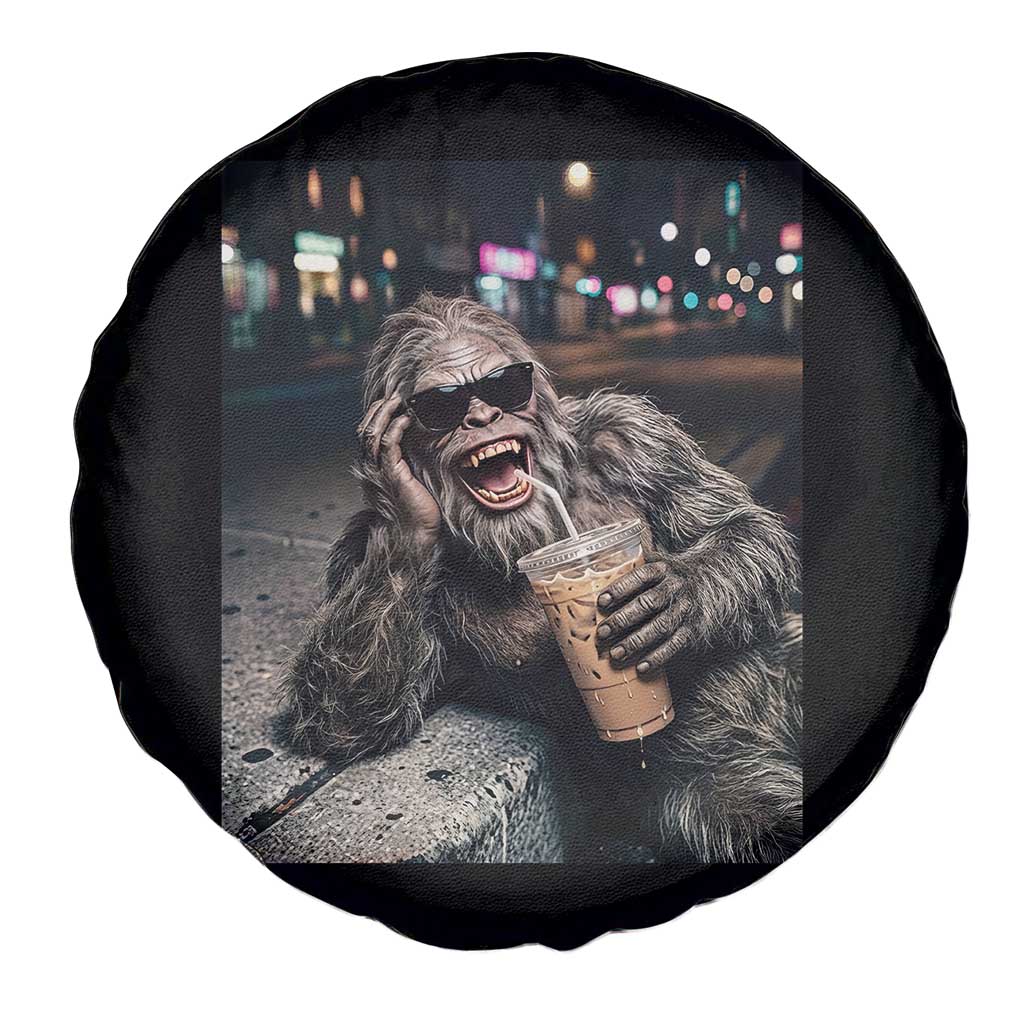 Bigfoot Drinking Iced Coffee Spare Tire Cover Funny Sasquatch Streetwear TS14 Print Your Wear