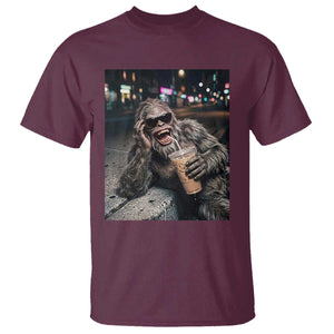 Bigfoot Drinking Iced Coffee T Shirt Funny Sasquatch Streetwear TS14 Maroon Print Your Wear