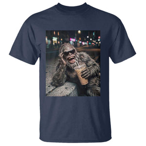 Bigfoot Drinking Iced Coffee T Shirt Funny Sasquatch Streetwear TS14 Navy Print Your Wear