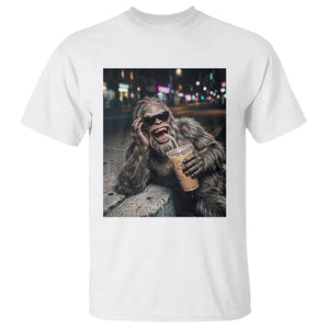 Bigfoot Drinking Iced Coffee T Shirt Funny Sasquatch Streetwear TS14 White Print Your Wear