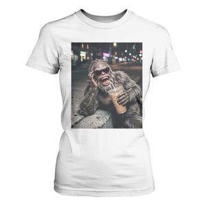 Bigfoot Drinking Iced Coffee T Shirt For Women Funny Sasquatch Streetwear TS14 White Print Your Wear