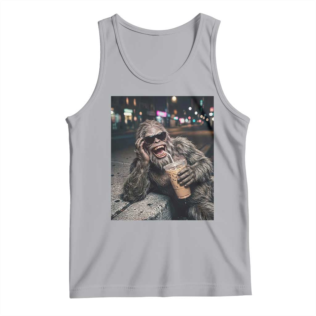 Bigfoot Drinking Iced Coffee Tank Top Funny Sasquatch Streetwear TS14 Athletic Heather Print Your Wear