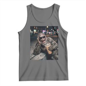 Bigfoot Drinking Iced Coffee Tank Top Funny Sasquatch Streetwear TS14 Black Heather Print Your Wear