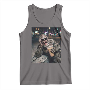 Bigfoot Drinking Iced Coffee Tank Top Funny Sasquatch Streetwear TS14 Deep Heather Print Your Wear