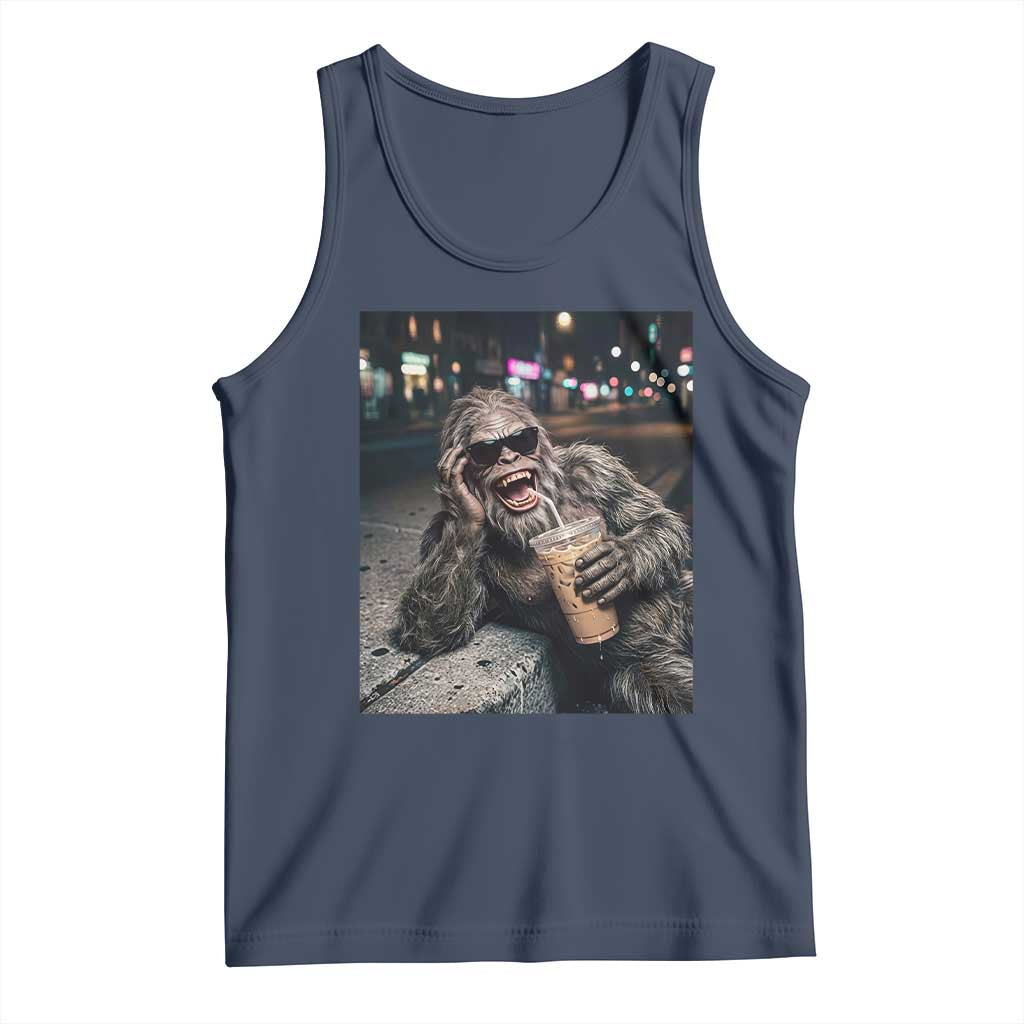 Bigfoot Drinking Iced Coffee Tank Top Funny Sasquatch Streetwear TS14 Navy Print Your Wear