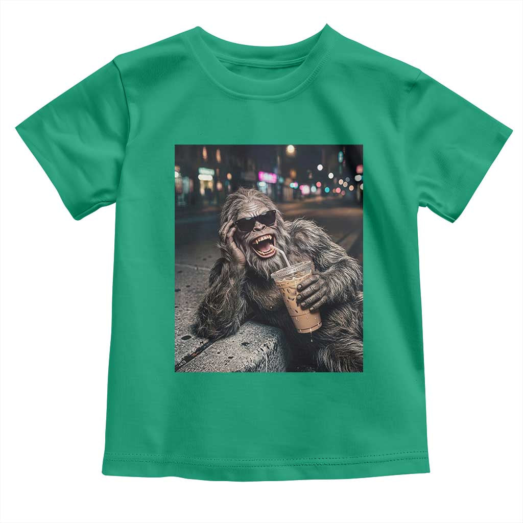 Bigfoot Drinking Iced Coffee Toddler T Shirt Funny Sasquatch Streetwear TS14 Irish Green Print Your Wear
