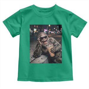 Bigfoot Drinking Iced Coffee Toddler T Shirt Funny Sasquatch Streetwear TS14 Irish Green Print Your Wear