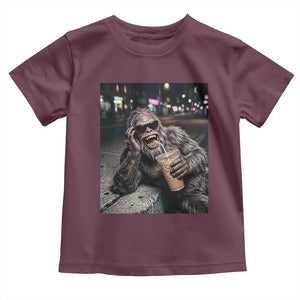 Bigfoot Drinking Iced Coffee Toddler T Shirt Funny Sasquatch Streetwear TS14 Maroon Print Your Wear