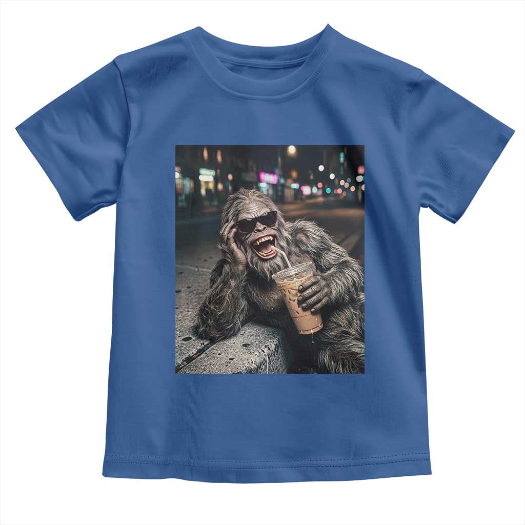 Bigfoot Drinking Iced Coffee Toddler T Shirt Funny Sasquatch Streetwear TS14 Royal Blue Print Your Wear