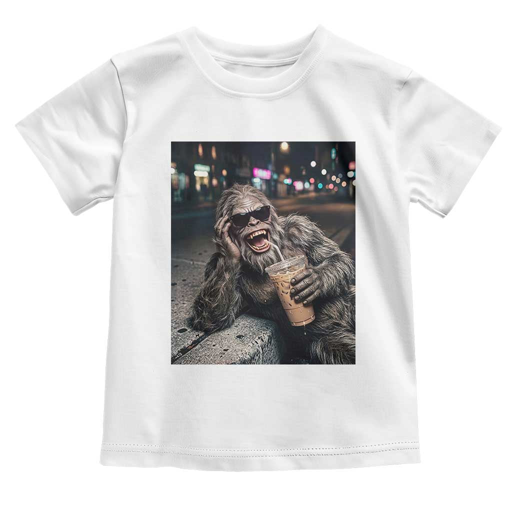 Bigfoot Drinking Iced Coffee Toddler T Shirt Funny Sasquatch Streetwear TS14 White Print Your Wear